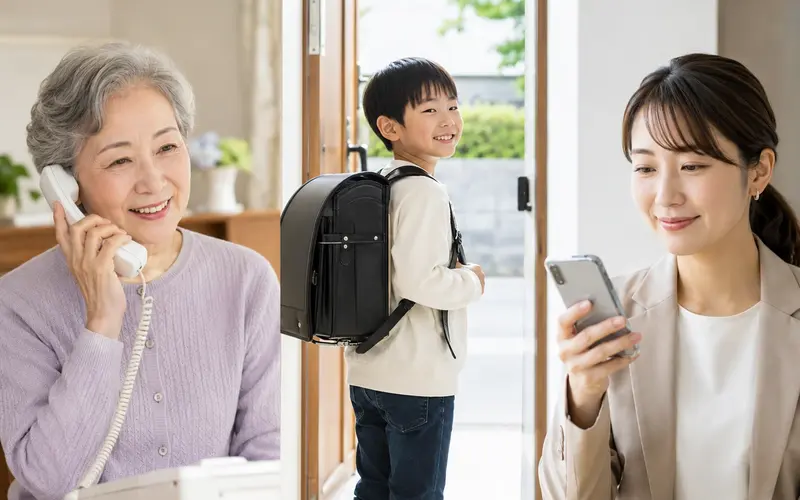 高齢者の安否確認と子どもの帰宅確認を家族へ知らせるミマベルの利用イメージ
