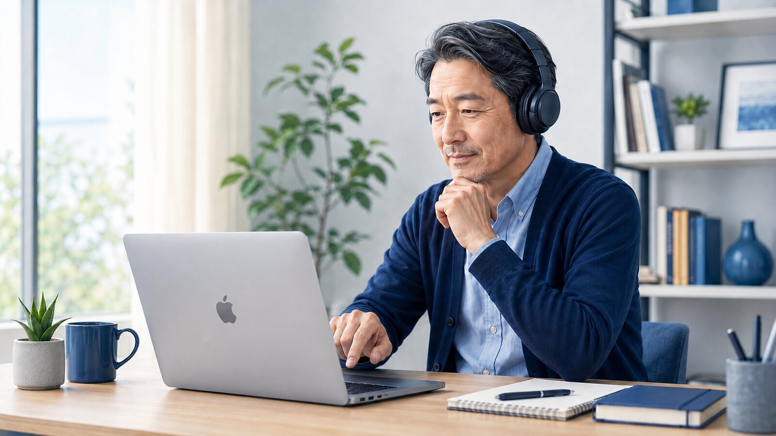 ネイティブの速い英語をイヤホンで聞き取る練習をする社会人