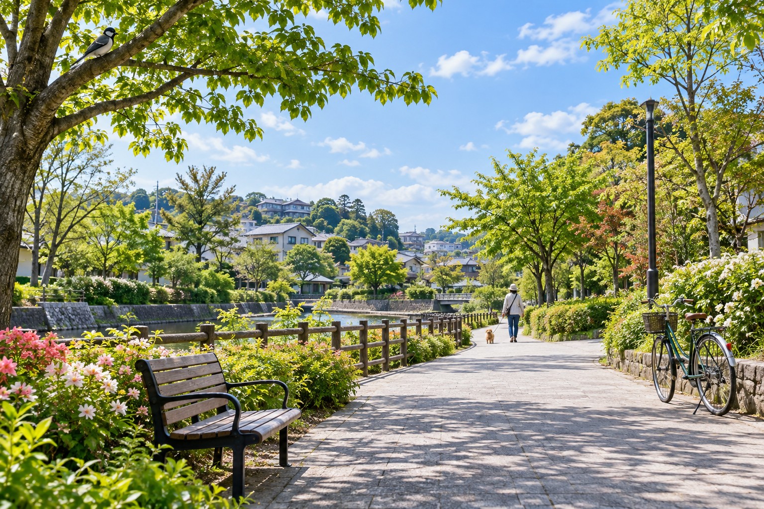 木漏れ日のある公園の散歩道